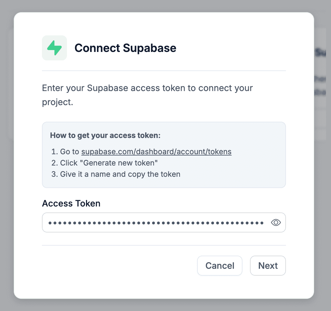 Paste a Supabase access token