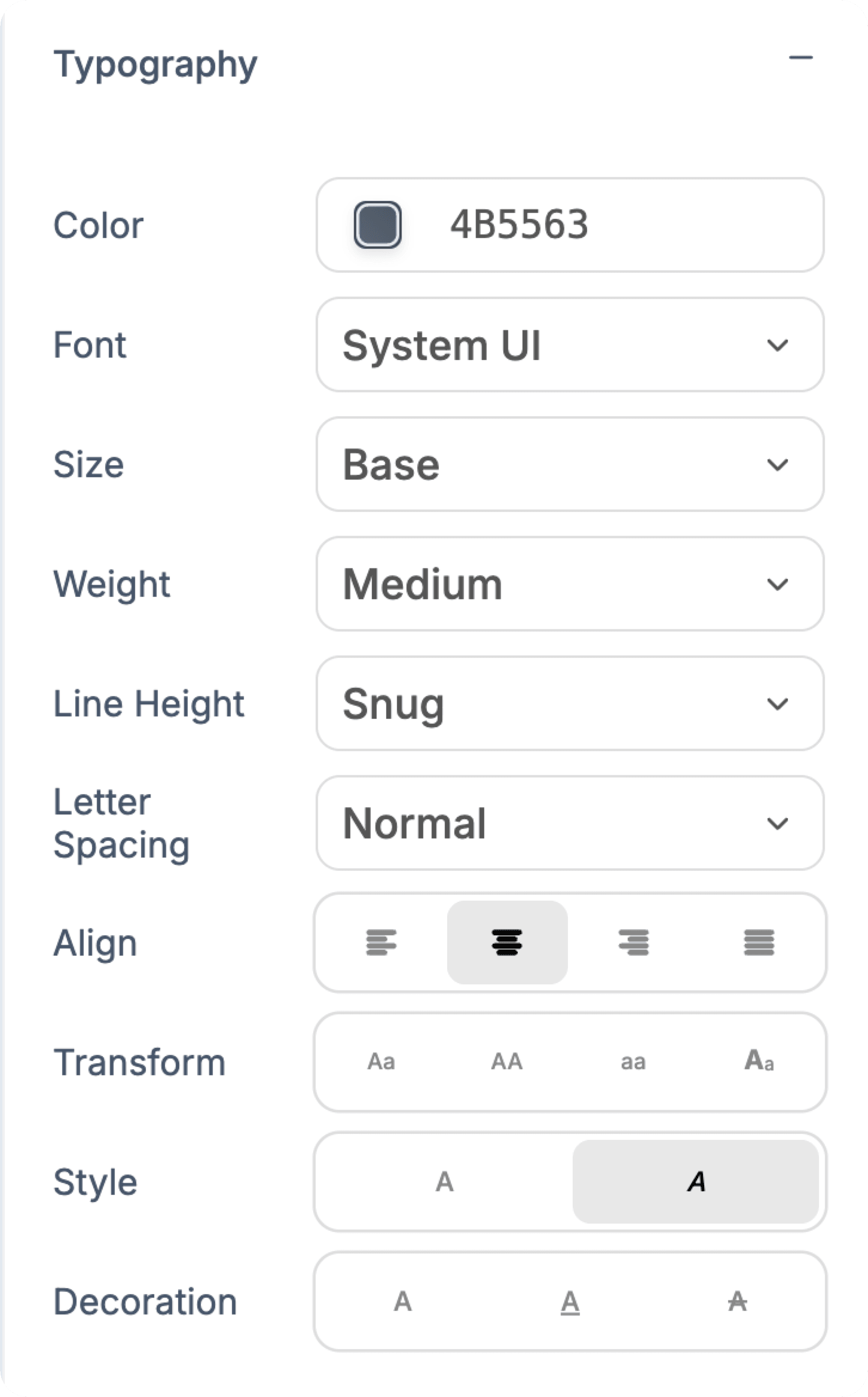 Typography controls