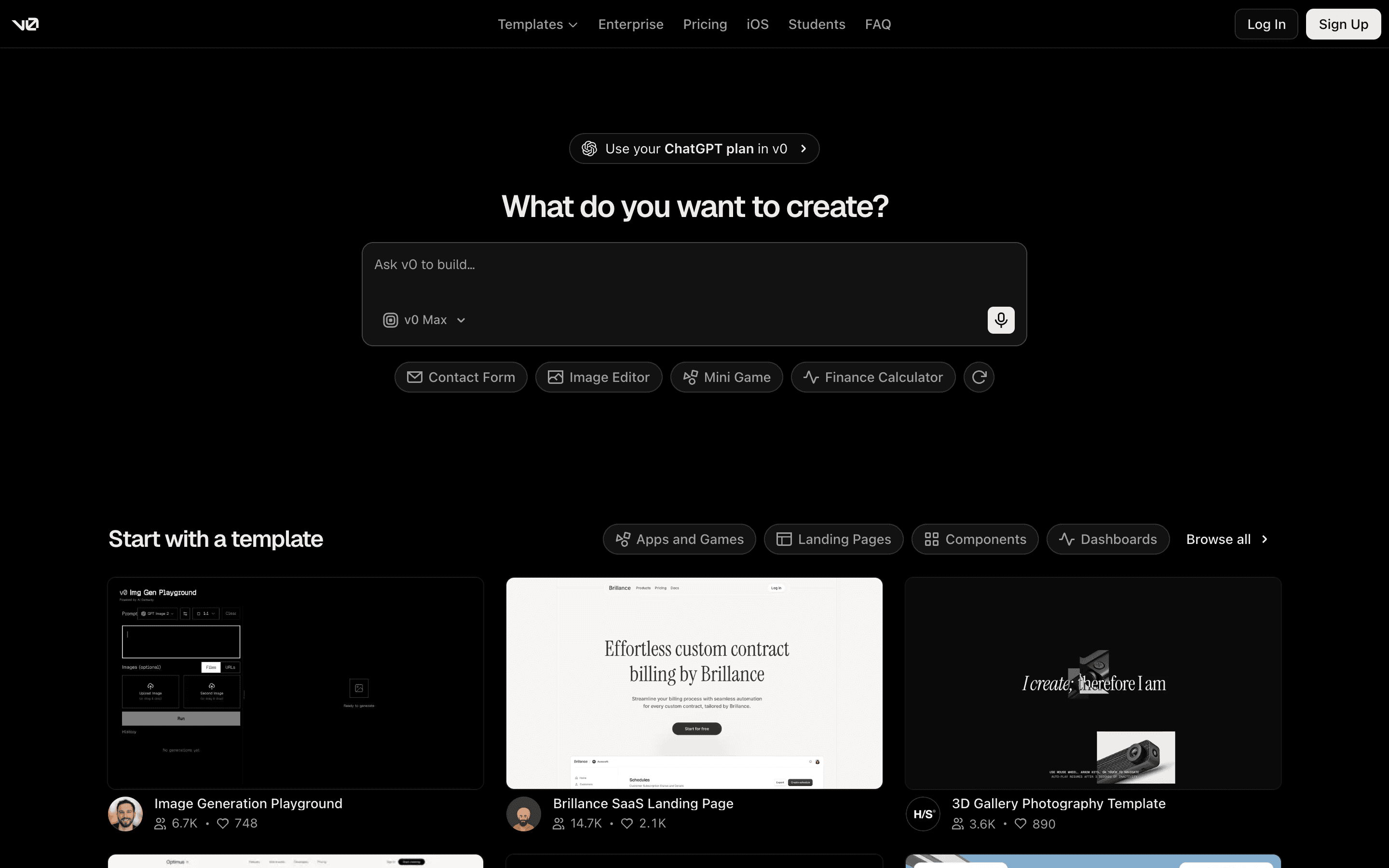 v0 landing page